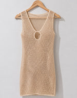 Crochet Open-Knit Keyhole Mini Dress