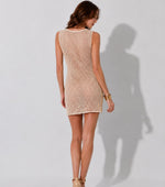 Crochet Open-Knit Keyhole Mini Dress