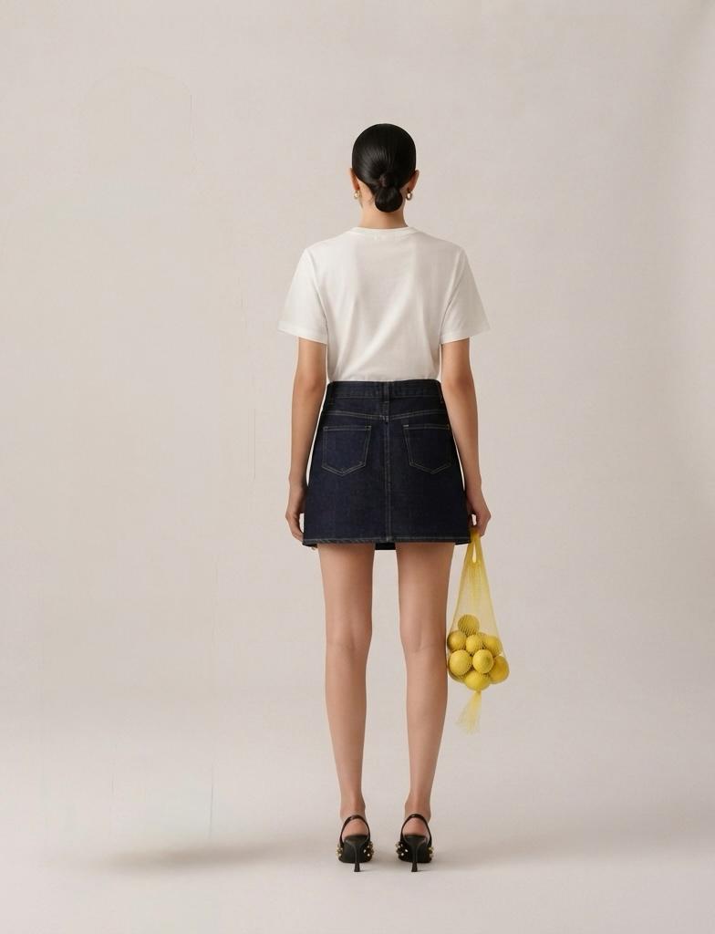 Draped Denim Mini & Interlock Tee Set