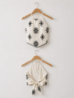 Embroidered Halter & Crochet Shorts Set