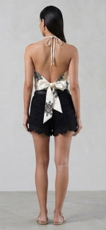 Embroidered Halter & Crochet Shorts Set