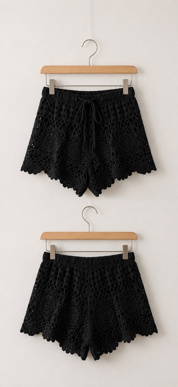 Embroidered Halter & Crochet Shorts Set