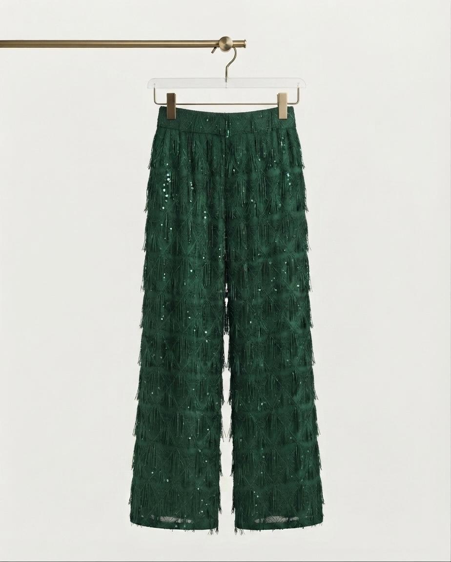 Emerald Sequin & Fringe Chiffon Set
