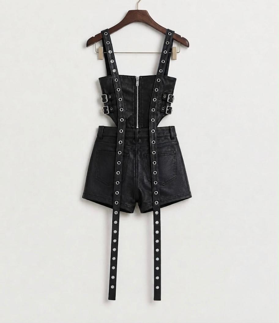 Eyelet Leather Corset & Shorts Set