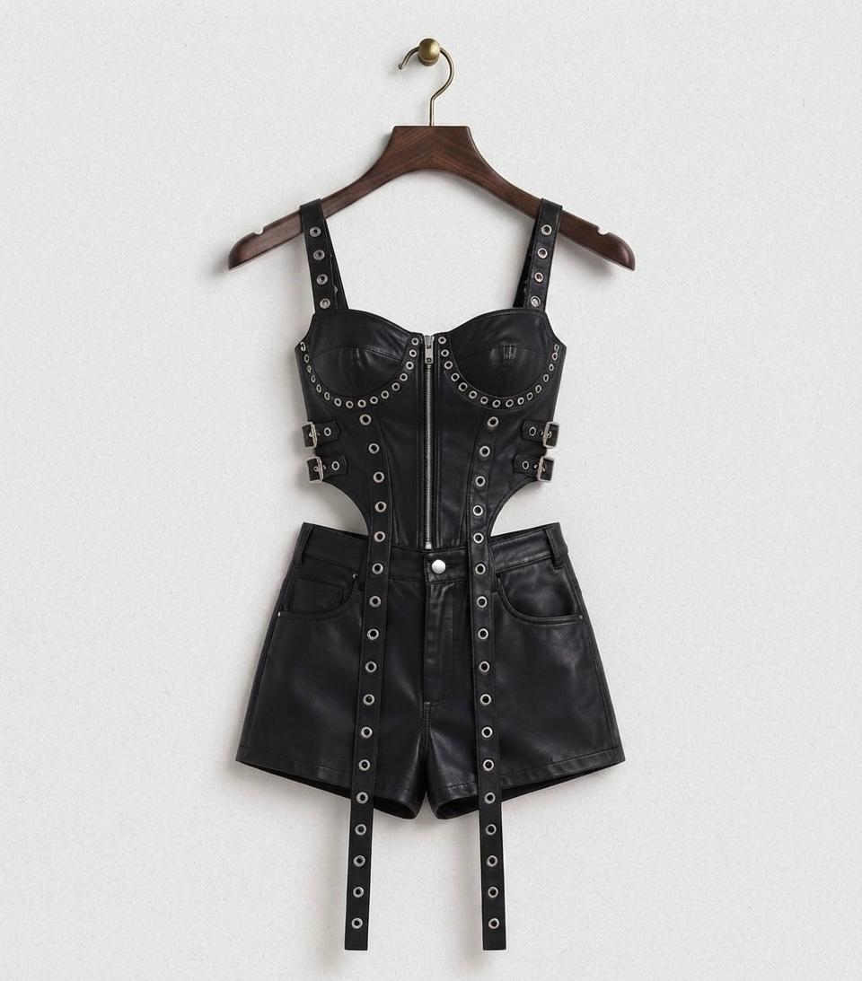 Eyelet Leather Corset & Shorts Set