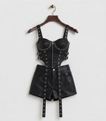 Eyelet Leather Corset & Shorts Set