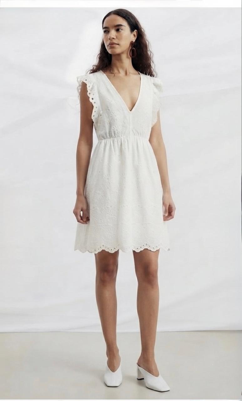 Floral Eyelet Flutter-Sleeve Cotton Mini Dress