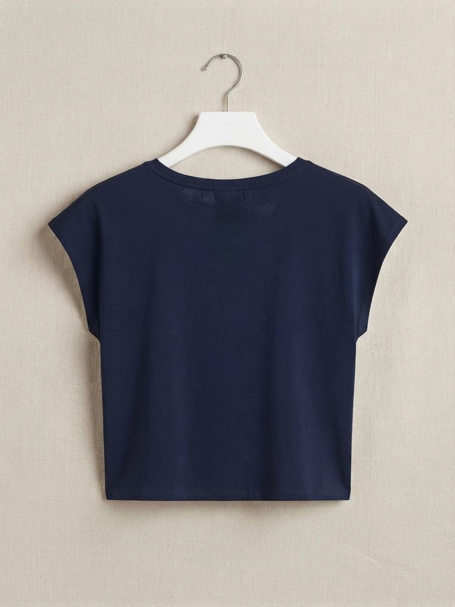 Navy Jersey Tee & Distressed Denim Shorts Set