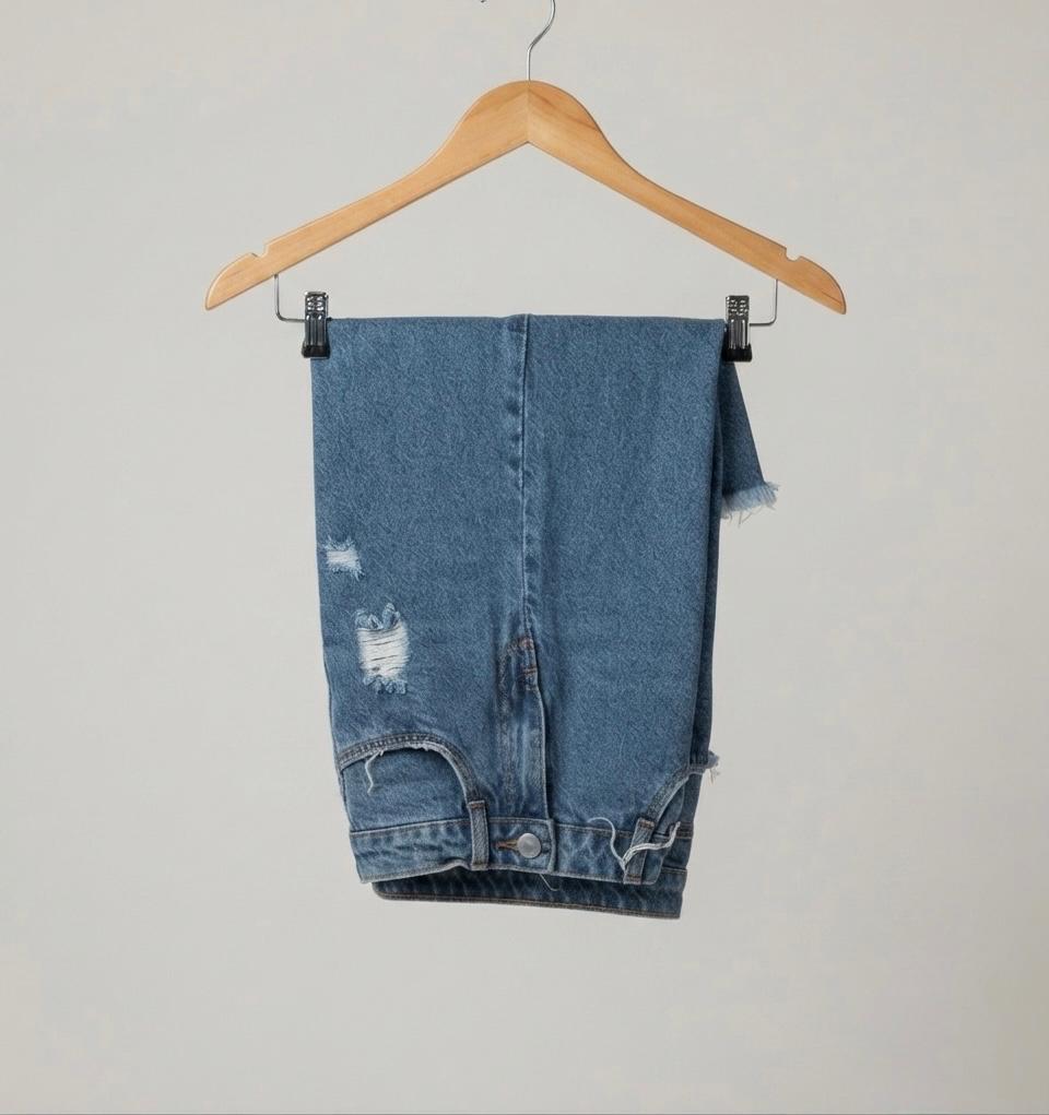 Navy Jersey Tee & Distressed Denim Shorts Set