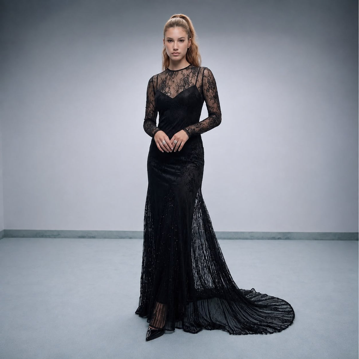 Noir Illusion Lace Maxi Dress