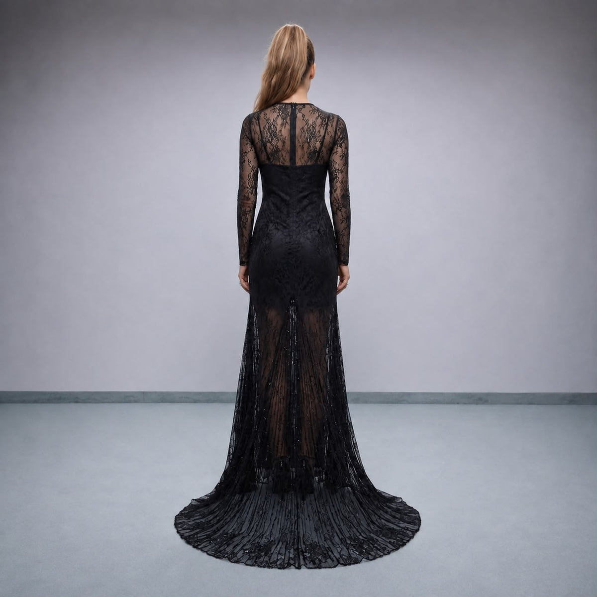 Noir Illusion Lace Maxi Dress