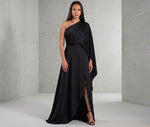 One-Shoulder Drape Evening Gown | Classic Black Maxi Dress
