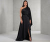 One-Shoulder Drape Evening Gown | Classic Black Maxi Dress