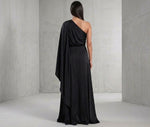 One-Shoulder Drape Evening Gown | Classic Black Maxi Dress