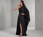 One-Shoulder Drape Evening Gown | Classic Black Maxi Dress