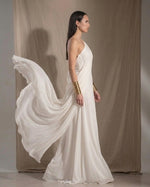 One-Shoulder Draped Maxi Dress | Goddess Silk-Touch Gown