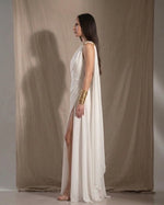 One-Shoulder Draped Maxi Dress | Goddess Silk-Touch Gown