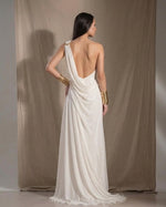 One-Shoulder Draped Maxi Dress | Goddess Silk-Touch Gown