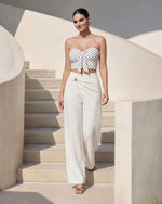 Polka Dot Crop Top & White Wide-Leg Pants Set