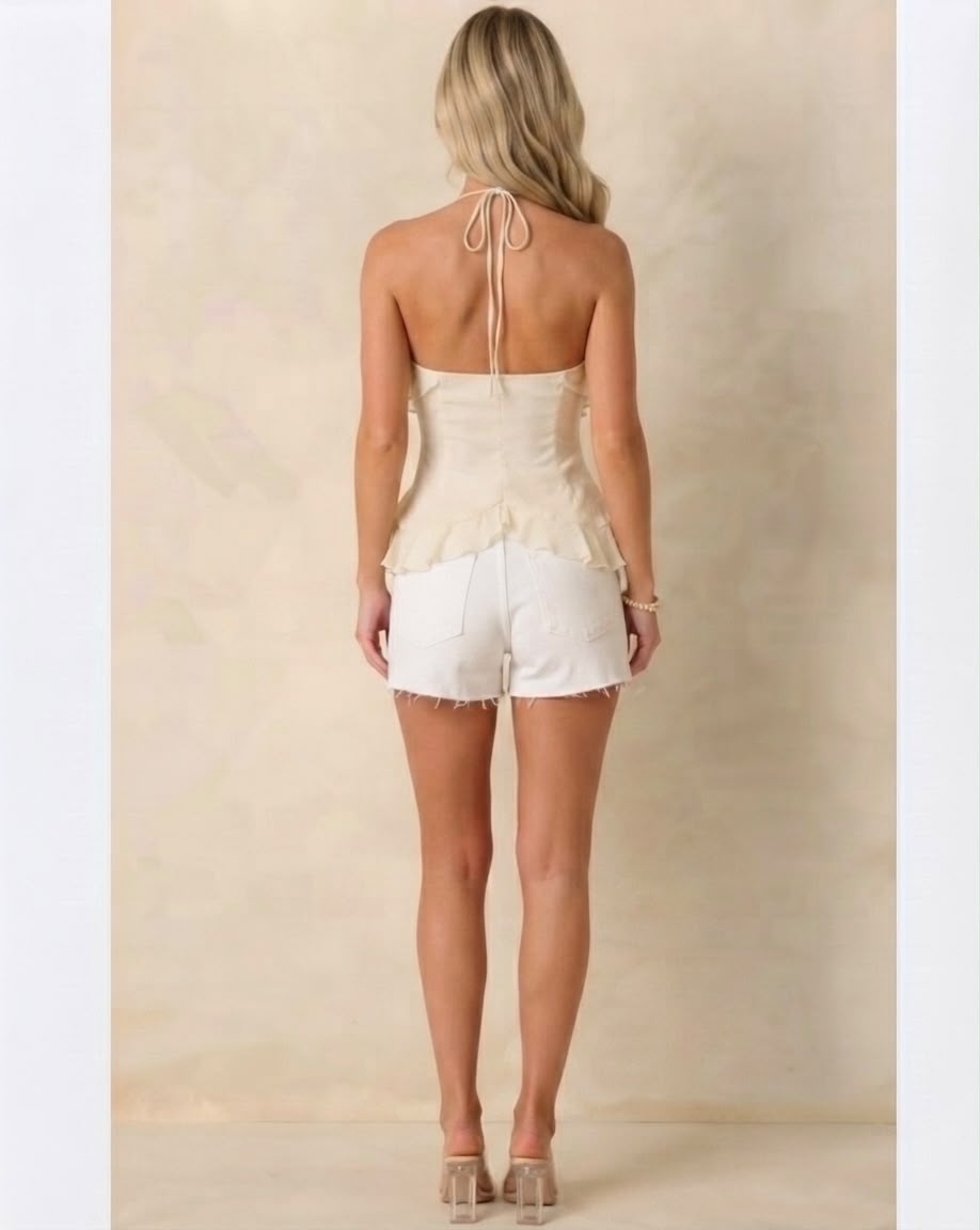 Ruffle Halter Neck Tie-Front Top