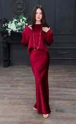 Satin Long-Sleeve Top and Maxi Skirt Set