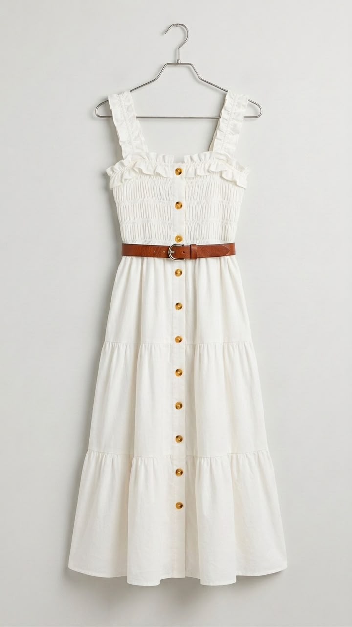 Smocked Cotton Midi Dress