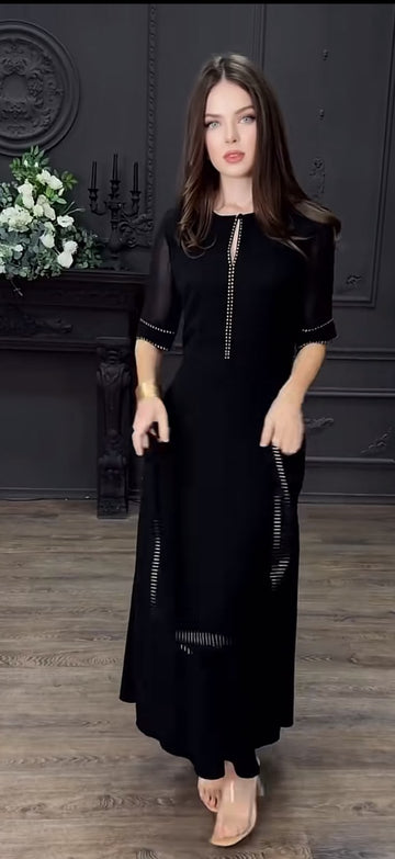 Studded Keyhole Back-Tie Maxi Dress