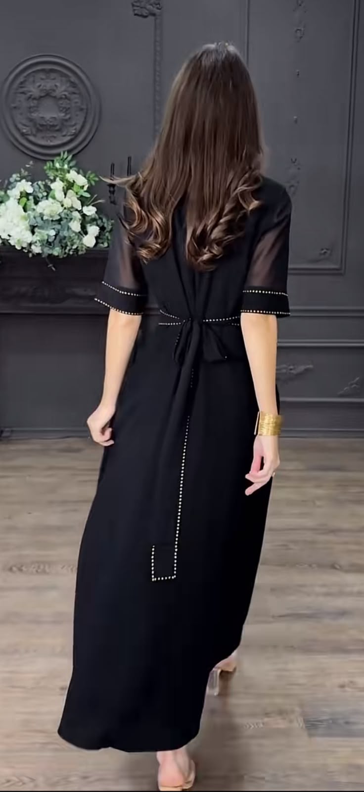Studded Keyhole Back-Tie Maxi Dress
