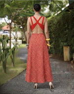 Valencia Red Floral Two-Piece Maxi Skirt & Crop Top Set