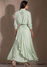 Sage Green Cropped Button-Down Shirt & Matching Ruffled Maxi Skirt