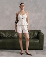 White Denim Peplum Camisole & Shorts Set