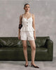White Denim Peplum Camisole & Shorts Set