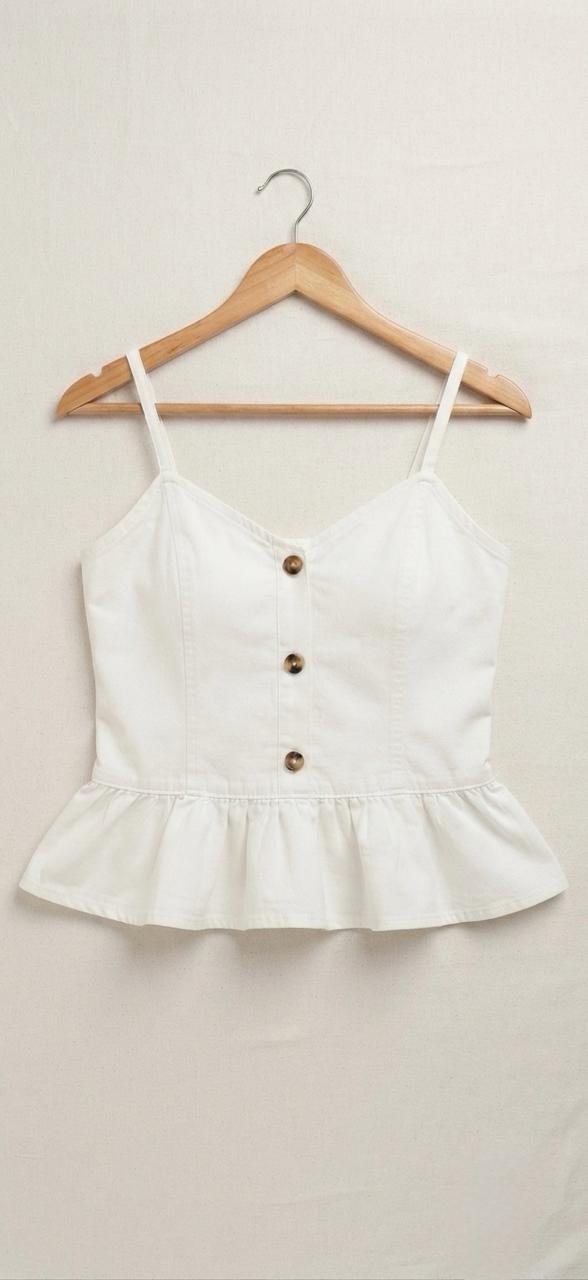 White Denim Peplum Camisole & Shorts Set