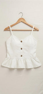 White Denim Peplum Camisole & Shorts Set