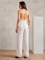 White Pleated Halter Top & Wide-Leg Pants Set