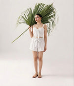 White Tie-Front Crop Top & Smocked Shorts Set