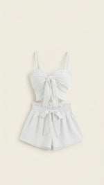 White Tie-Front Crop Top & Smocked Shorts Set