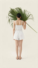 White Tie-Front Crop Top & Smocked Shorts Set