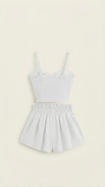 White Tie-Front Crop Top & Smocked Shorts Set
