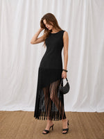 Feleni Sleeveless Asymmetric Fringe Midi Dress