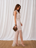 Feleni Silk & Crochet Fringe Maxi Dress