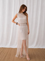 Feleni Silk & Crochet Fringe Maxi Dress