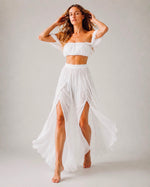 Feleni Off-Shoulder Chiffon Tiered Two-Piece Maxi Set