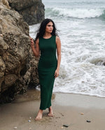 Siren Ribbed-Knit Sleeveless Column Maxi Dress in Emerald Green