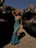 Aura Azure Open-Knit Crochet Cutout Maxi Dress