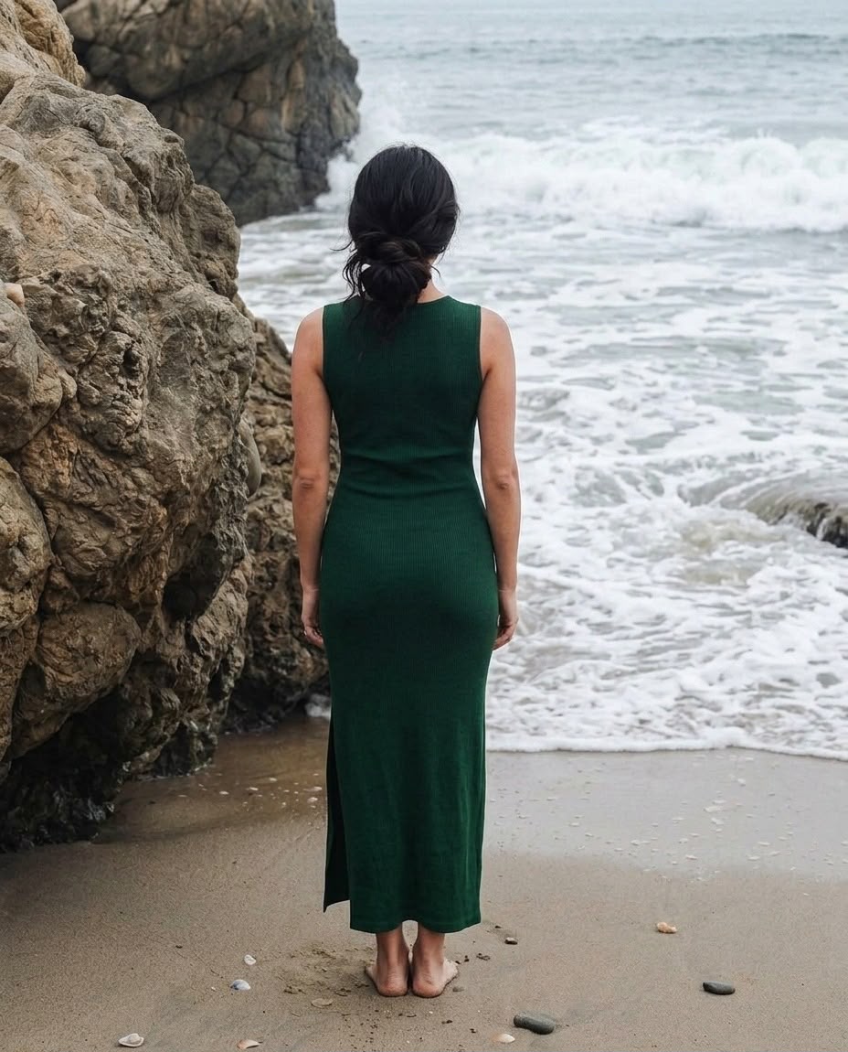 Siren Ribbed-Knit Sleeveless Column Maxi Dress in Emerald Green