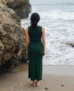 Siren Ribbed-Knit Sleeveless Column Maxi Dress in Emerald Green