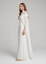 Aurelia Ruched Silk-Chiffon Gown with Asymmetric Cape Overlay