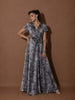 Feleni Luxe Silk Monochrome Snake-Print Wrap Maxi Dress