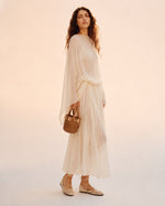 Ethereal Sheer Silk-Chiffon Kaftan & Pleated Maxi Skirt Set in Ivory